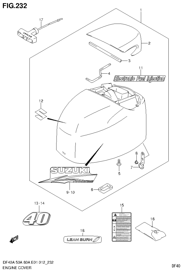 Suzuki DF40AST, DF50A, DF50ATH ENGINE COVER (DF40AST E34) parts diagram